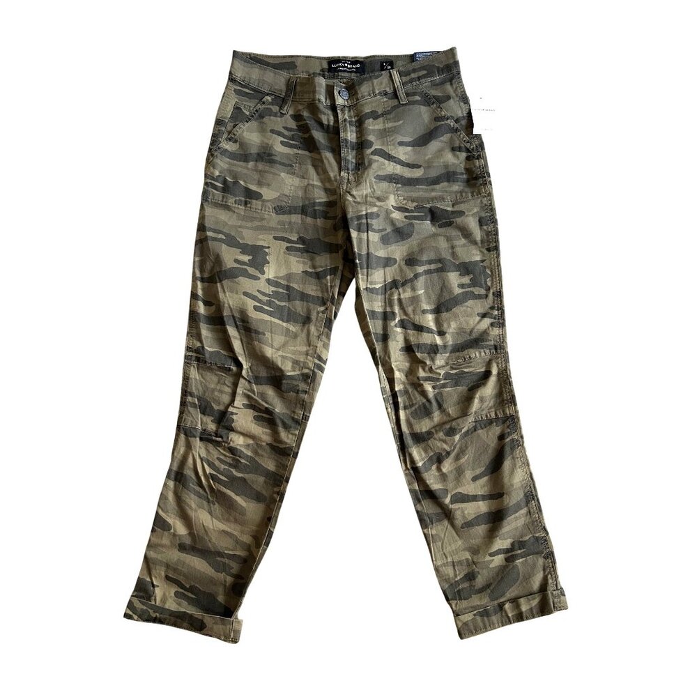 Lucky Brand Women's Sz 8 The Cargo Pants Camouflage Mid-Rise slim leg utility